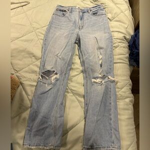 Abercrombie & Fitch Light Wash Straight Leg Ripped Jeans